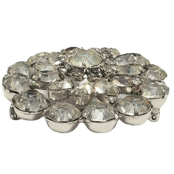 VTG WEISS Brooch Pin Clear Rhinestone Domed Layers Round Marquise Silver Tone - Picture 16 of 16